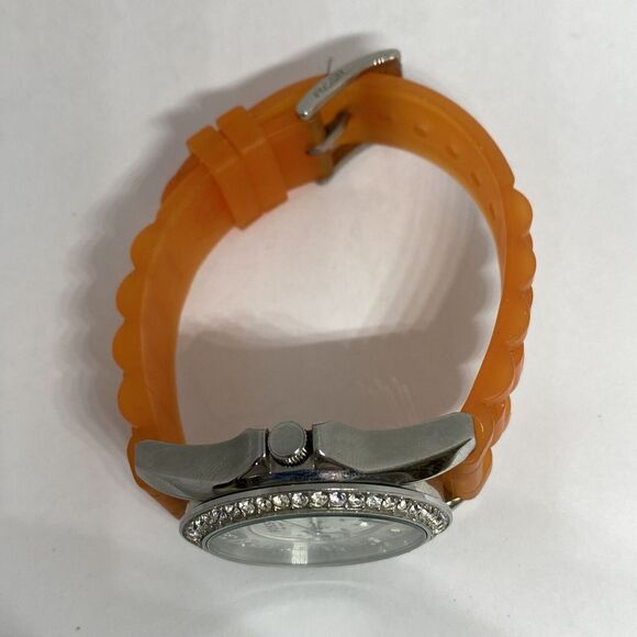 Fossil ES3202 Women Orange Rubber Analog Silver Dial Quartz Genuine Watch HK1018 - Picture 8 of 12